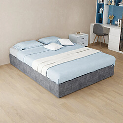 Avis STILVORA Cadre de lit 140/200 cm gris en tissu et métal avec coffre relevable