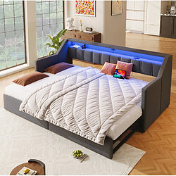 Avis STILVORA Lit de jour 90/200 cm gris en lin avec USB Type-C LED et rangement