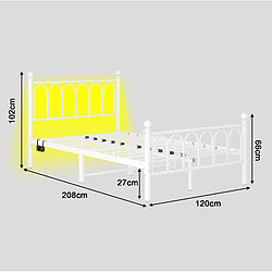 Acheter STILVORA Lit 120/200 cm blanc en MDF et métal avec LED et station de charge