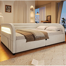 Avis STILVORA Lit plateforme 140/200 cm beige en flanelle avec rangement hydraulique LED