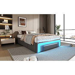 STILVORA Lit 90/200 cm gris en simili cuir avec tiroirs et bande LED pas cher