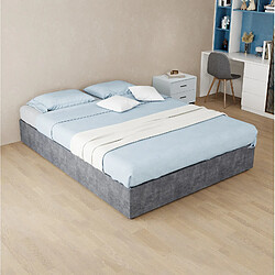 Avis STILVORA Lit 140/200 cm gris en tissu et métal avec coffre à vérin