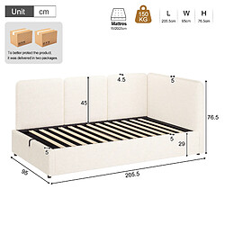 Acheter STILVORA Lit de jour 90/200 cm beige en bouclé avec rangement hydraulique