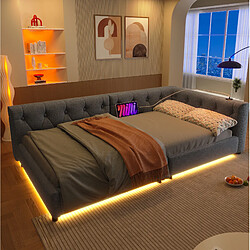 Avis STILVORA Lit de jour 90/200 cm gris en lin avec LED et ports USB-C