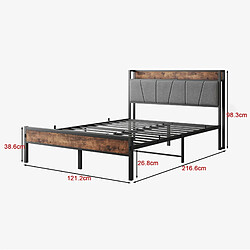 Acheter STILVORA Lit 120/200 cm brun antique en MDF et métal avec LED et tête de lit rangement