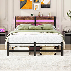 Avis STILVORA Lit 120/200 cm noir et brun en métal et bois avec LED et USB