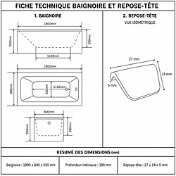 Otitec Baignoire Modan - 180 x 80 cm - Gauche - Blanc pas cher