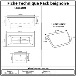 Otitec Baignoire OPTIKA - 180 x 80 cm - Angle gauche - Blanc pas cher
