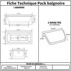Otitec Baignoire OPTIKA - 170 x 70 cm - angle gauche - blanc pas cher