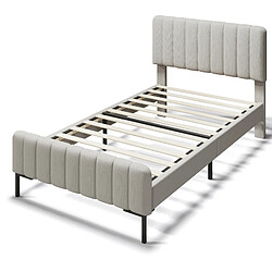 HAUSS SPOLE Lit simple 90x200 cm - Tête capitonnée - Beige pas cher
