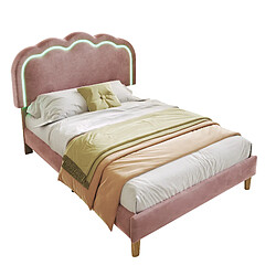 HAUSS SPOLE Lit simple 90x200 cm Lit tête LED - Rose pas cher