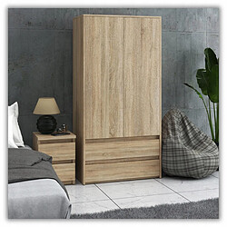 Stiv-Meubles Armoire Dressing Moderne 90 cm - 2 Portes, 2 Tiroirs, Chêne Sonoma pas cher