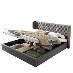 HAUSS SPOLE Lit coffre 160x200 cm - Lit capitonné - Gris pas cher
