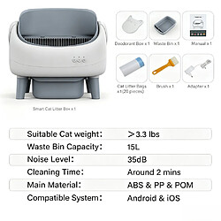 Nonesuch Bac à litière autonettoyant MINI-C - 15 000 ml - Blanc coton pas cher