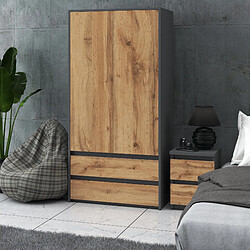 Avis Stiv-Meubles Armoire Dressing Moderne 90 cm - 2 Portes, 2 Tiroirs, Gris+ Chêne Wotan
