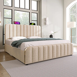 Avis HAUSS SPOLE Lit avec rangement 90x200 cm - Tête rembourrée - Beige