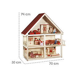 Avis ROBA Maison de poupée en bois 3 niveaux - Naturel rouge - 4 poupées