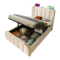 HAUSS SPOLE Lit coffre 90x200 cm - Tête rembourrée - Beige pas cher