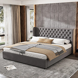 Avis HAUSS SPOLE Lit coffre 160x200 cm - Lit capitonné - Gris