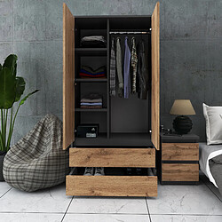 Acheter Stiv-Meubles Armoire Dressing Moderne 90 cm - 2 Portes, 2 Tiroirs, Gris+ Chêne Wotan
