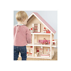 Acheter ROBA Maison de poupée en bois 3 niveaux - Naturel rouge - 4 poupées