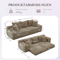 Acheter STILVORA Canapé-lit 273/98/87 cm kaki en velours côtelé avec poches et porte-gobelets