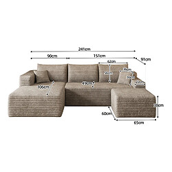 Acheter STILVORA Canapé d’angle 241 cm camel en tissu côtelé sans montage