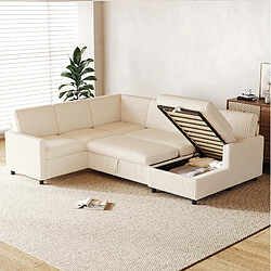 Avis STILVORA Canapé d'angle U 274/220/85 cm beige en gros velours côtelé convertible