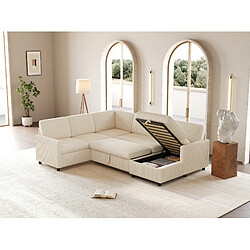 STILVORA Canapé d'angle U 274/220/85 cm beige en gros velours côtelé convertible pas cher