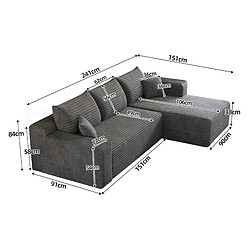 Acheter STILVORA Canapé d'angle 241 cm gris foncé en tissu côtelé sans montage