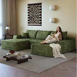STILVORA Canapé d’angle 270 cm vert en tissu avec méridienne modulable pas cher