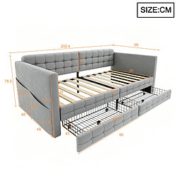 Avis HAUSS SPOLE Lit banquette 90×190 cm en velours gris clair avec 2 tiroirs, poches latérales, sans matelas