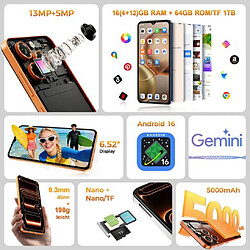 OUKITEL C17 Android 16 Telephone Portable 6.52" 64Go 5000mah IA Gemini - Orange pas cher
