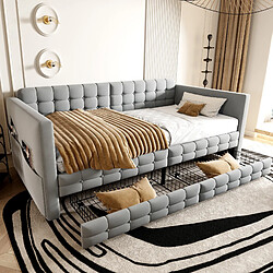 Acheter HAUSS SPOLE Lit banquette 90×190 cm en velours gris clair avec 2 tiroirs, poches latérales, sans matelas