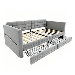 HAUSS SPOLE Lit banquette 90×190 cm en velours gris clair avec 2 tiroirs, poches latérales, sans matelas pas cher