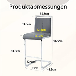 MIVRAY Lot de 2 tabourets de bar 38,9x46,5x96,5 cm avec pieds en métal argenté, en PU, gris pas cher