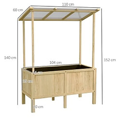 STILVORA Carré potager surélevé 110/60/152/140 cm naturel en sapin avec toit en polycarbonate pas cher