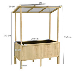 Avis STILVORA Carré potager surélevé 110/60/152/140 cm naturel en sapin avec toit en polycarbonate