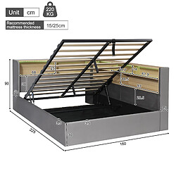 Avis HAUSS SPOLE Lit banquette 140×200 cm, couchage double avec coffre hydraulique, LED et ports USB Type-C, idéal en chambre, design en velours gris, sans matelas