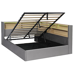 HAUSS SPOLE Lit banquette 140×200 cm, couchage double avec coffre hydraulique, LED et ports USB Type-C, idéal en chambre, design en velours gris, sans matelas pas cher