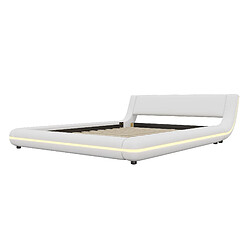 HAUSS SPOLE Lit bas 140 × 200 cm, lit double avec LED réglable, structure stable en PU et MDF, idéal pour chambre moderne, design blanc, sans matelas pas cher