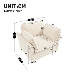 MIVRAY Fauteuil avec accoudoirs, 2 coussins confort, chenille beige, 90x81x87 cm pas cher