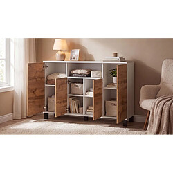 Acheter Stiv-Meubles Commode Blanc + Chêne Wotan 120 cm 4 Portes - Meuble TV Moderne pour Salon et Chambre - Buffet de Rangement Design