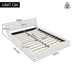 Avis HAUSS SPOLE Lit bas 140 × 200 cm, lit double avec LED réglable, structure stable en PU et MDF, idéal pour chambre moderne, design blanc, sans matelas