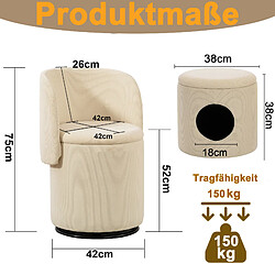 MIVRAY Fauteuil tonneau pivotant, rangement intégré, velours côtelé beige 42x42x75 cm pas cher