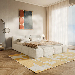 Avis SELSEY - Lit rembourré BOWIA – Peluche – Beige clair – 200x200 cm