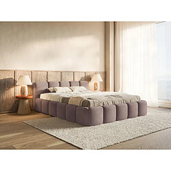 Avis SELSEY - Lit rembourré avec coffre CLOUDY LOW – Maille bouclée – Rose clair – 120x200 cm