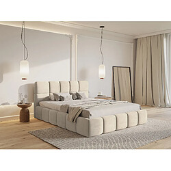 Avis SELSEY - Lit rembourré avec coffre CLOUDY – Velours – Beige clair – 120x200 cm