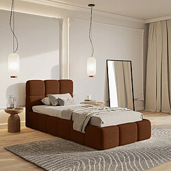 Avis SELSEY - Lit rembourré avec coffre CLOUDY – Chenille – Cuivre – 90x200 cm