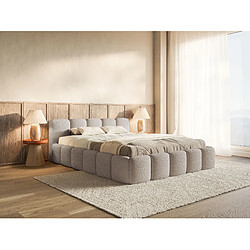 Avis SELSEY - Lit rembourré avec coffre CLOUDY LOW – Maille bouclée – Gris clair – 120x200 cm